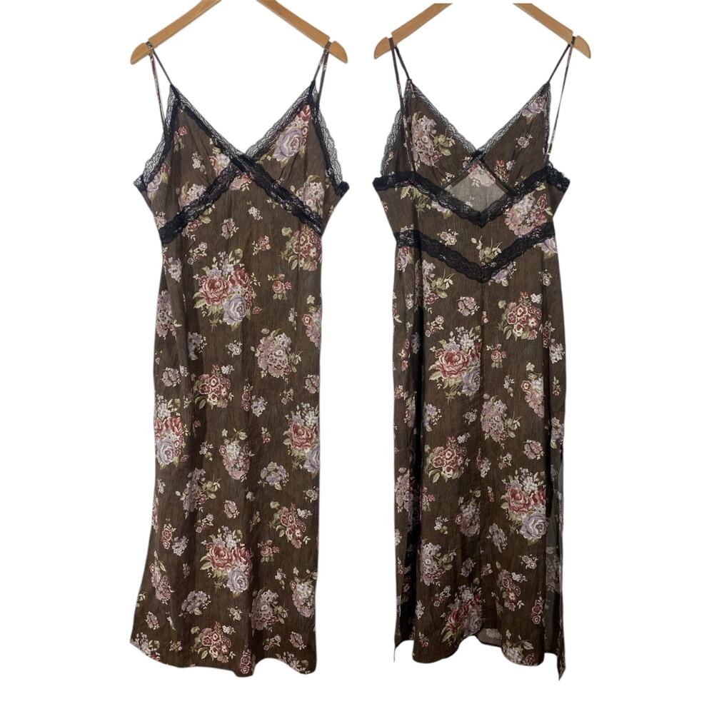 Brock Collection x H&M Large Womens Maxi Slip Dress Lace Trim Floral side slits
